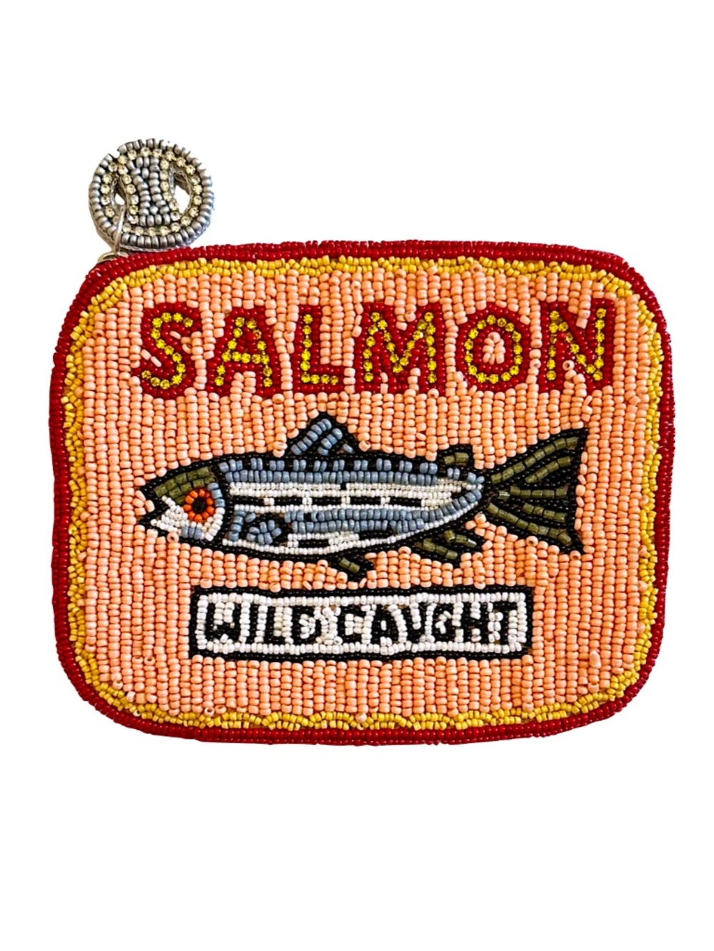 Salmon in Tin Can Coin Purse, Beaded Bag Coastal Fish Lily Posh